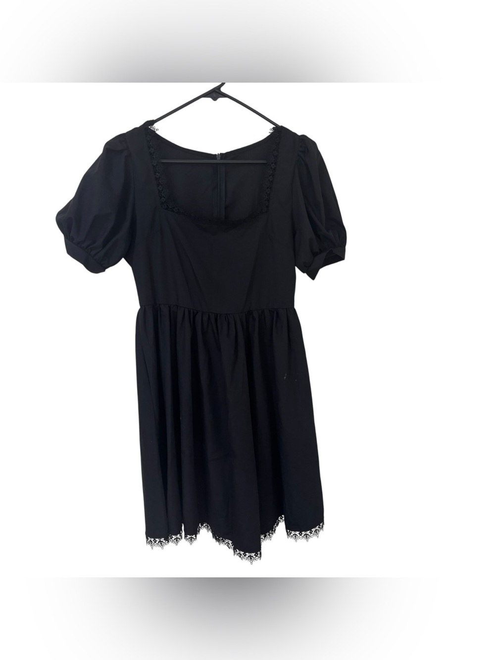 3/$15 Classic basic Black Puff Sleeve Lace-Hem black mini Dress